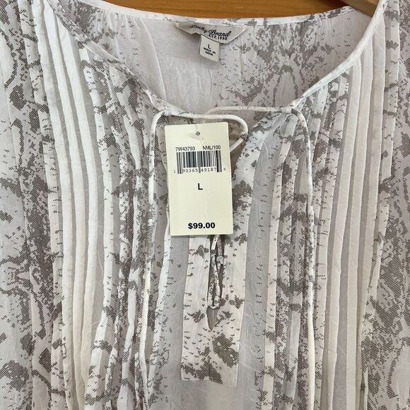 $99 Lucky Brand Lace Up Metallic Top Long Sleeve Blouse Cream & Gold Size L Boho - Picture 5 of 8